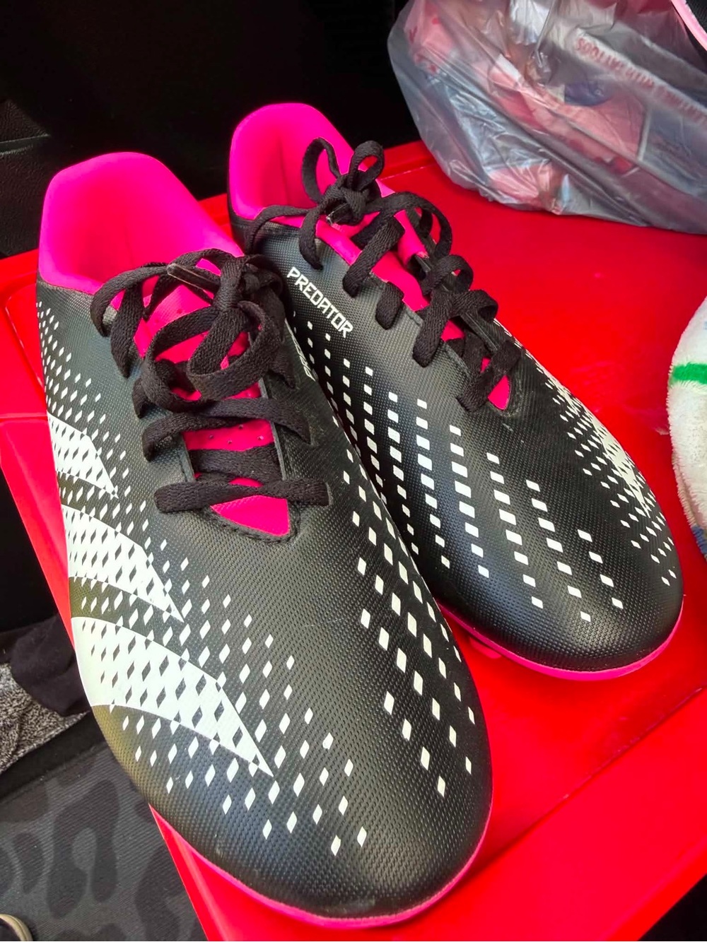 adidas Black Soccer Shoes with Bright Pink Lining
